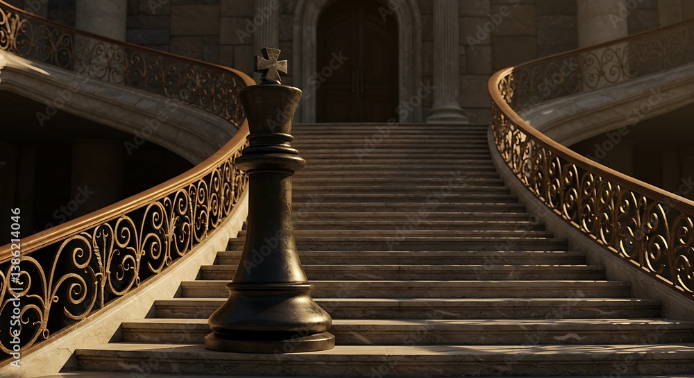 Obraz premium Grand Staircase, Black King: A 3D Rendered Masterpiece AI Generated