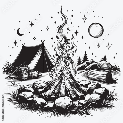 A Campfire Drawing stock illustration