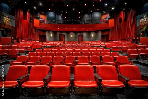 Empty movie theater with red seats