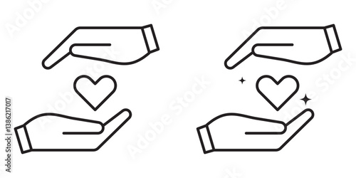 Heart in hand icon.Donation and giving aid concept , Hands holding heart icon.Love icon. Health, medicine symbol. Healthcare hands holding heart flat and line style - stock vector.