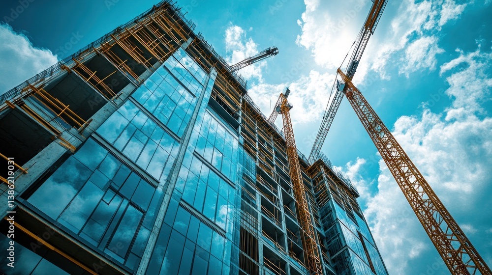 Fototapeta premium Modern Skyscraper Under Construction: A City's Ascent