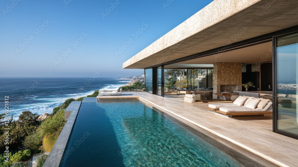 Fototapeta premium Oceanfront Luxury Villa: Infinity Pool and Panoramic Views