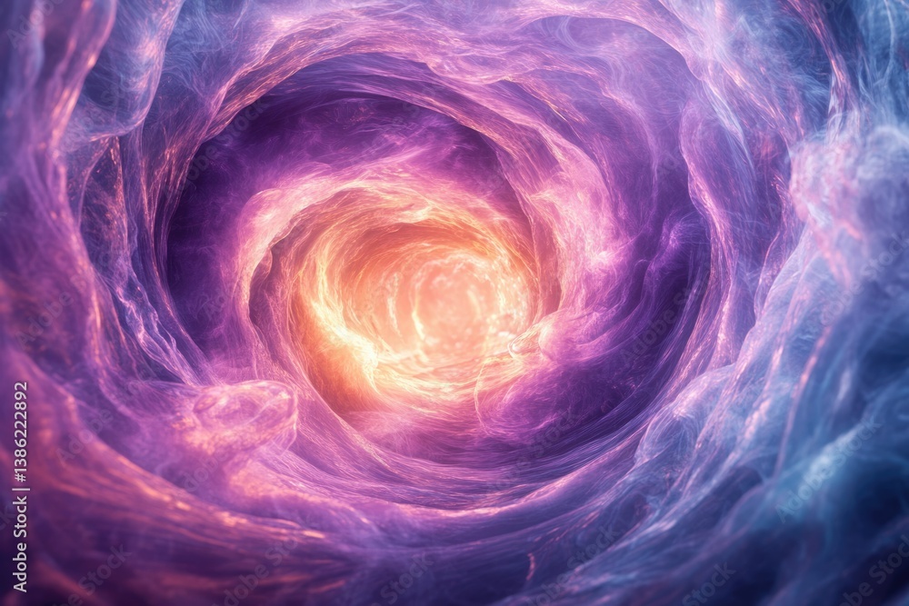Abstract cosmic swirl with ethereal purple and orange hues, radiating light from the center creating depth. Abstract cosmic swirl with ethereal purple and orange hues, radiating light from the center creating depth.