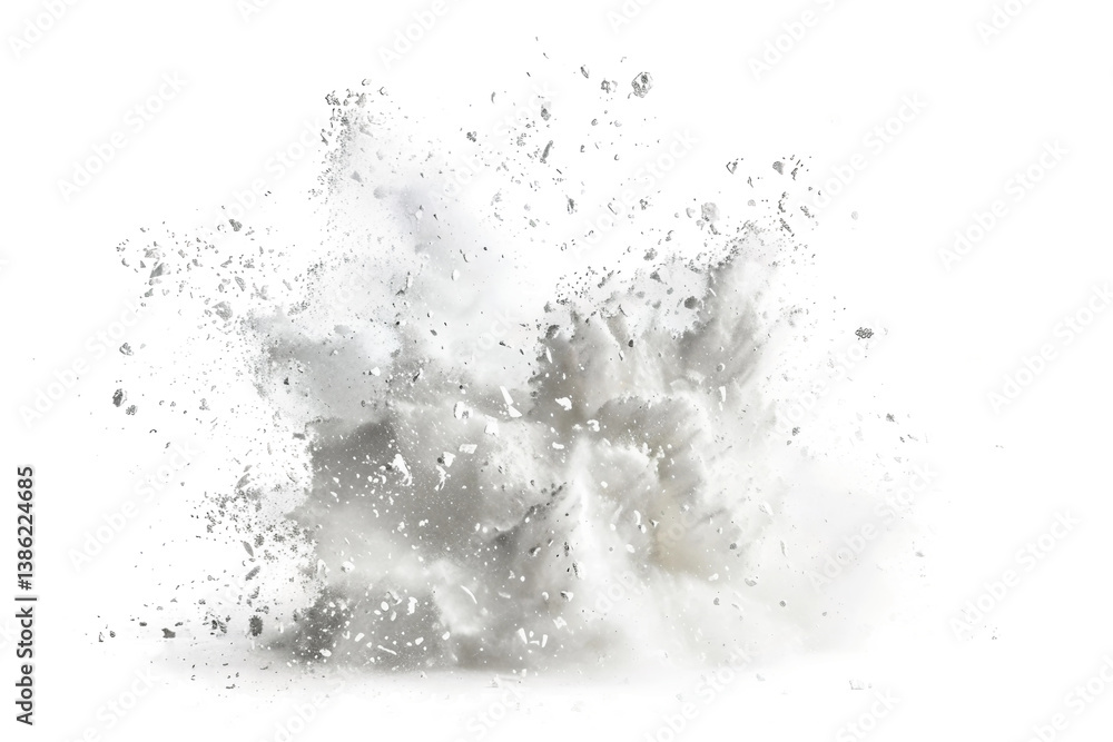 Obraz premium White Chalk Fragment with Powerful Explosion Effect in Mid-Air Isolated on Transparent Background