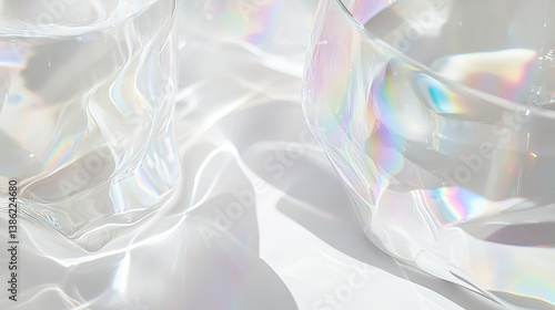 Light refracting through water-filled glass on white