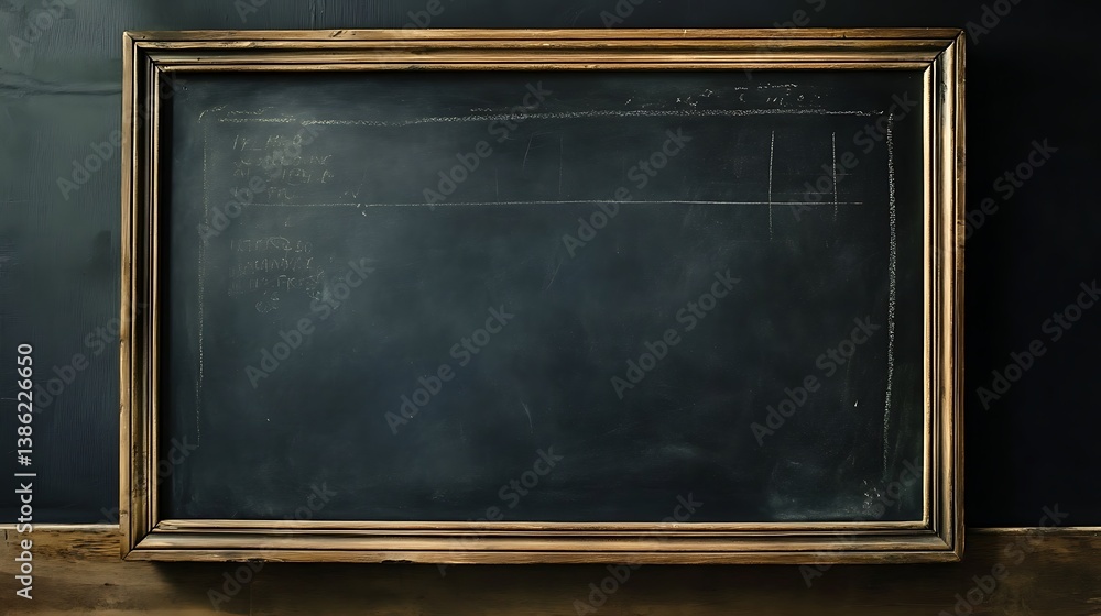 An old chalkboard with wooden frame and chalked white lines