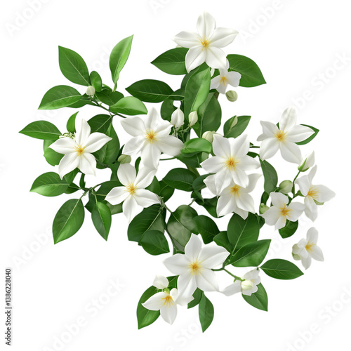 3D Flowering Jasmine Plant with White Flowers Isolated on Transparent Background