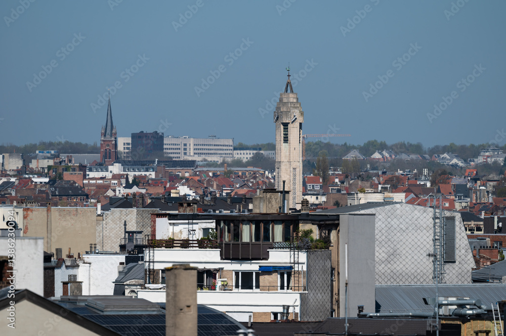 Fototapeta premium High angle view over landmarks of Jette and Molenbeek, brussels, Belgium