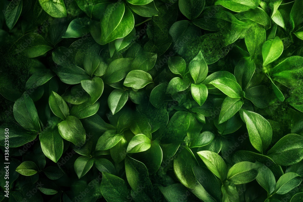 Lush Green Foliage Background with Overlapping Leaves for Natural Design