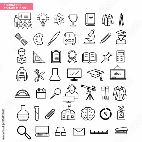 Education thin line icon set. School, university, success, academic, textbook, distance learning, collection. Vector illustration.
