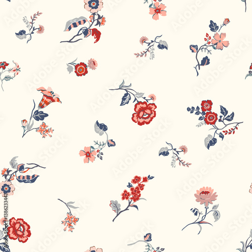 Wallpaper Mural Seamless Millefleurs Floral Pattern with Small Hand-Drawn Flowers in Liberty Style. Vintage Spring Bouquet Design for Fashion Prints. Vertical floral wallpaper Torontodigital.ca