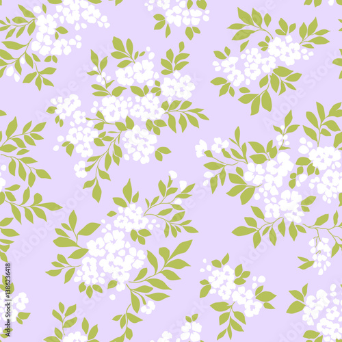 Beautiful floral pattern in small vintage flowers. Small white flowers. Light gray background. Ditsy print. Floral seamless background. Gentle template for fashion prints. Stock pattern illustration