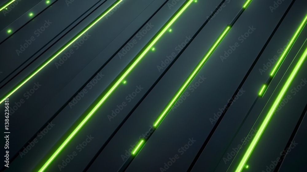 Abstract Dark Geometric Surface with Green Glowing Lines and Highlights Abstract Dark Geometric Surface with Green Glowing Lines and Highlights