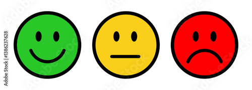 Rating emoji icon set. Rating and feedback emoji collection .  Very happy, neutral, very sad emojis icon. Vector, Emoji feedback, icons.