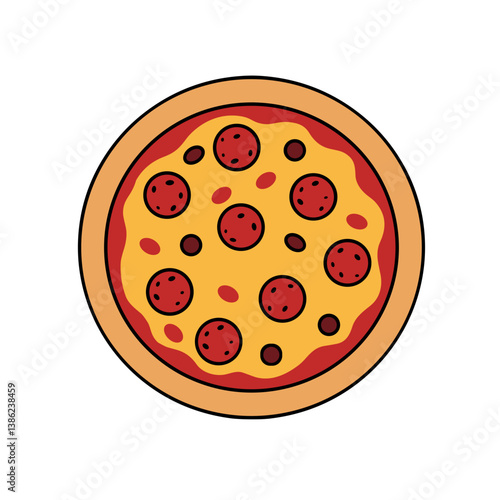 Pepperoni pizza with toppings on a circular plate  