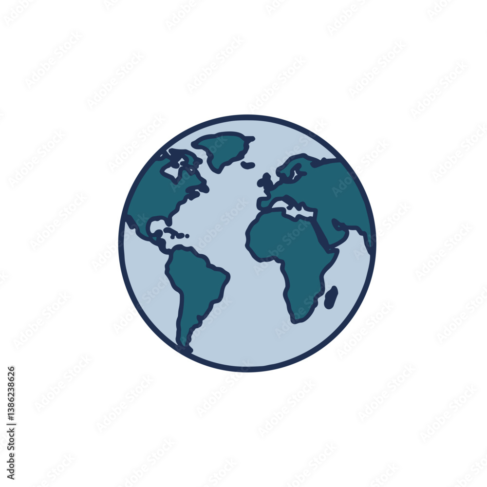 Illustrated globe representing Earth in teal and light blue Illustrated globe representing Earth in teal and light blue