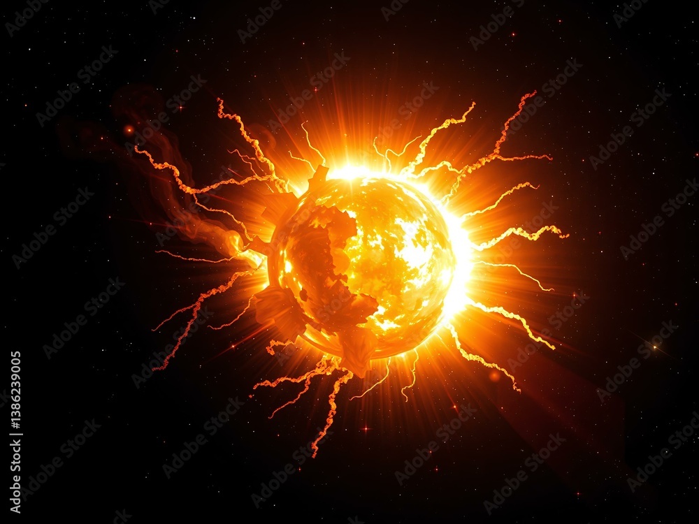 Fototapeta premium burning sun on black background
