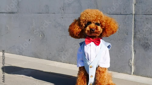 A Charming Poodle Dressed in Dapper Attire with Stylish Sunglasses to Complete the Look