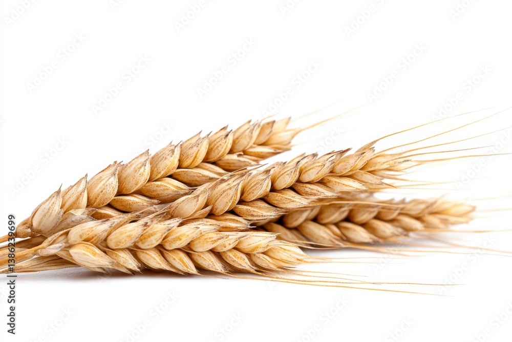 Close Up of Golden Wheat Stalks on White Background Fresh Harvest Close Up of Golden Wheat Stalks on White Background Fresh Harvest