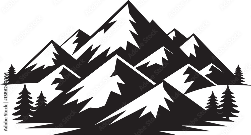 Fototapeta premium Black And White Mountain Landscape Illustration