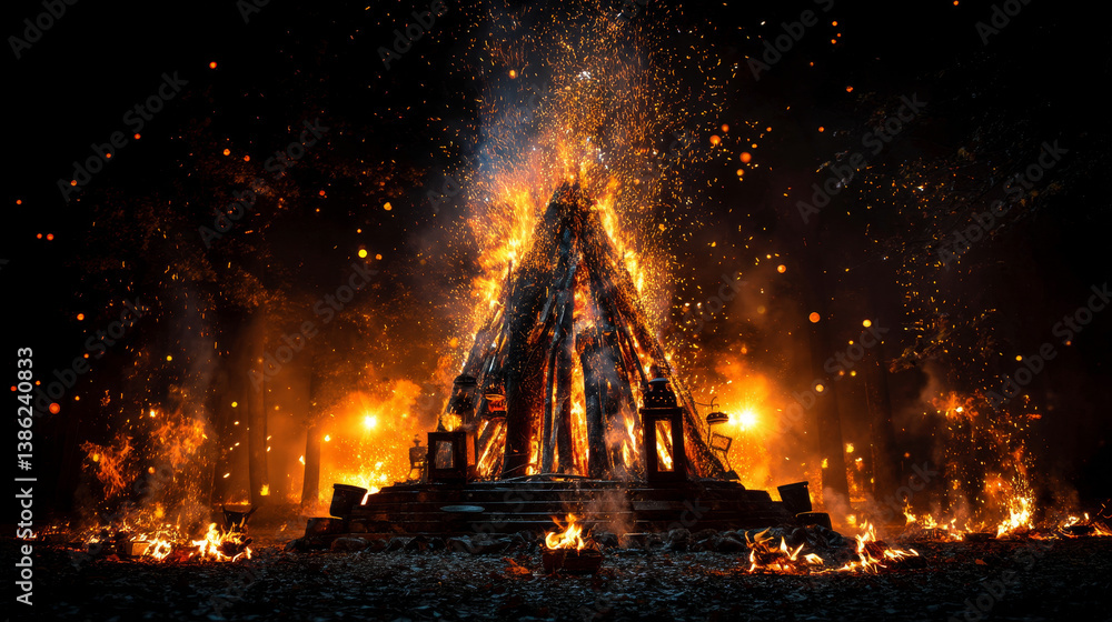 Fototapeta premium Fire flames. Bonfire vector illustration