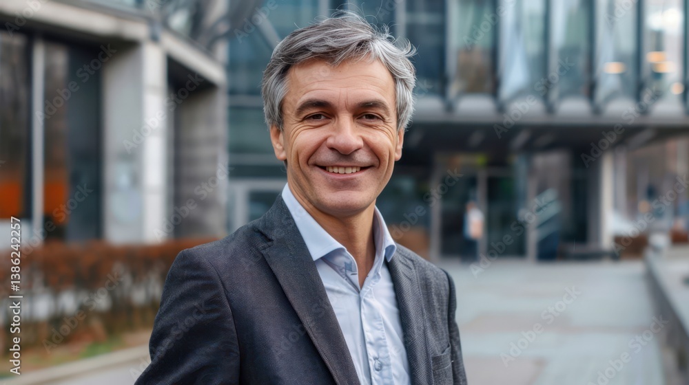 Obraz premium portrait of a businessman with urban blurred background