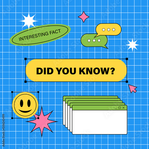 Nostalgia aesthetic style of 80s, 90s. Retro computer elements user interface, browser, bubble, cursor in vibrant colors. Vector illustration