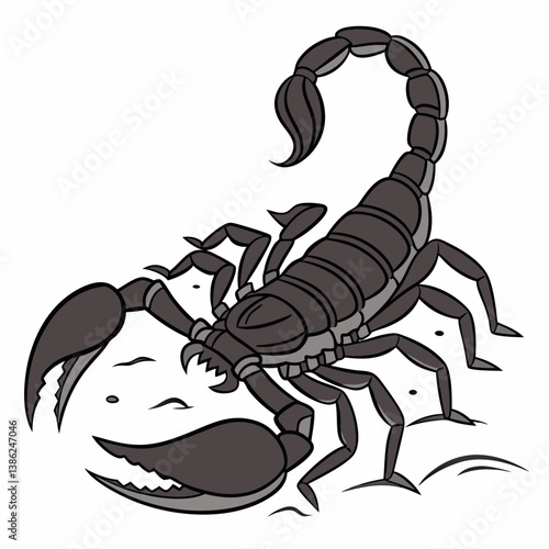 Vector illustration of a black spitting scorpion, detailed and realistic design for use in digital projects