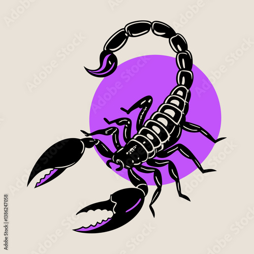 Vector illustration of a black spitting scorpion, detailed and realistic design for use in digital projects