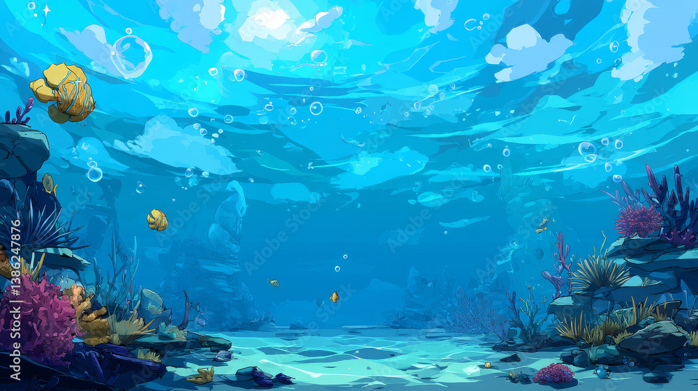 Naklejka premium Seamless cartoon sea landscape, vector unending background with separated layers for game.