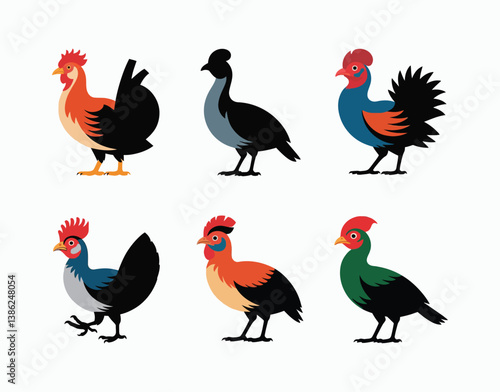 Junglefowl Silhouette Isolated Template Set
