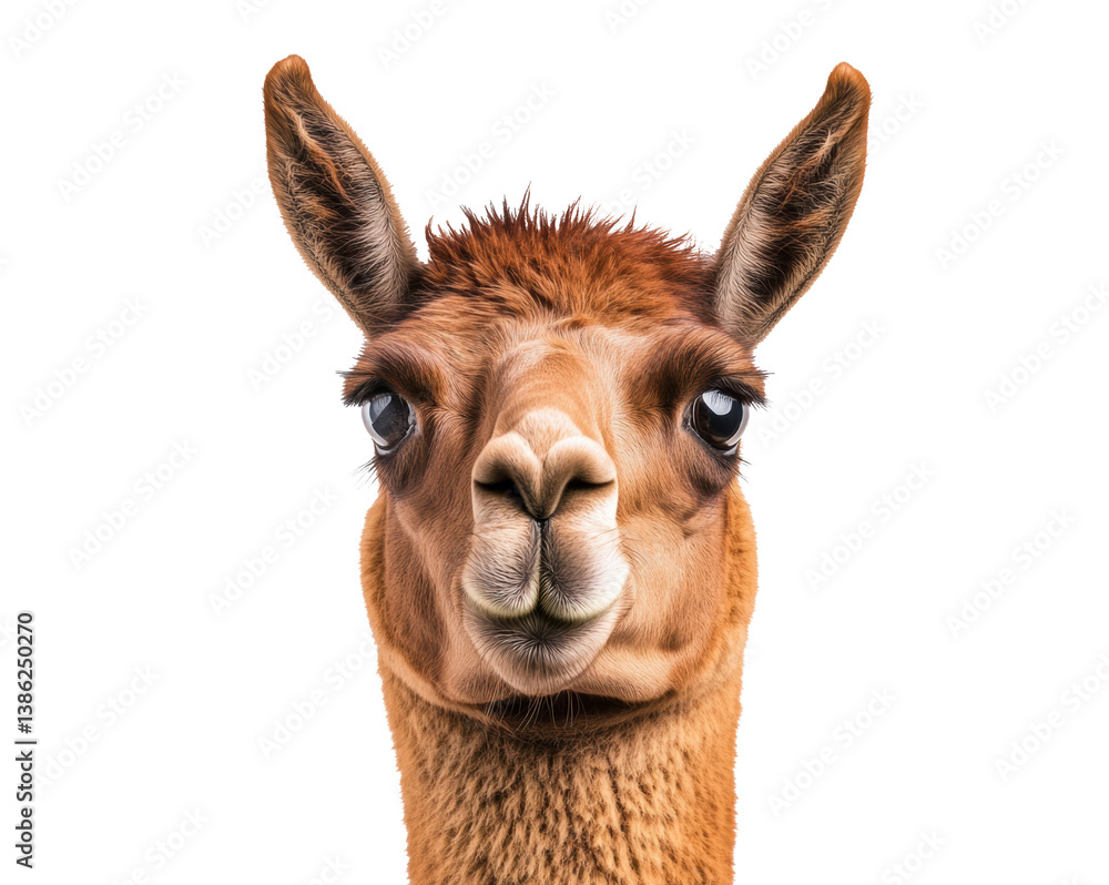Obraz premium Friendly llama portrait for animal lovers and nature enthusiasts, cut out
