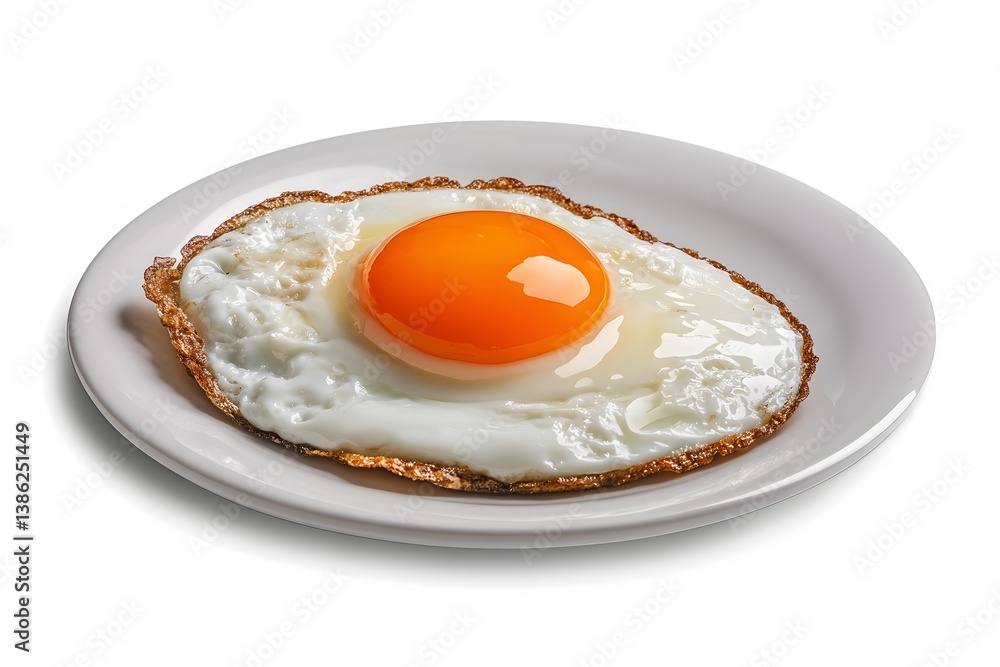 Fried Egg on Plate, Sunny Side Up, Breakfast Food Fried Egg on Plate, Sunny Side Up, Breakfast Food