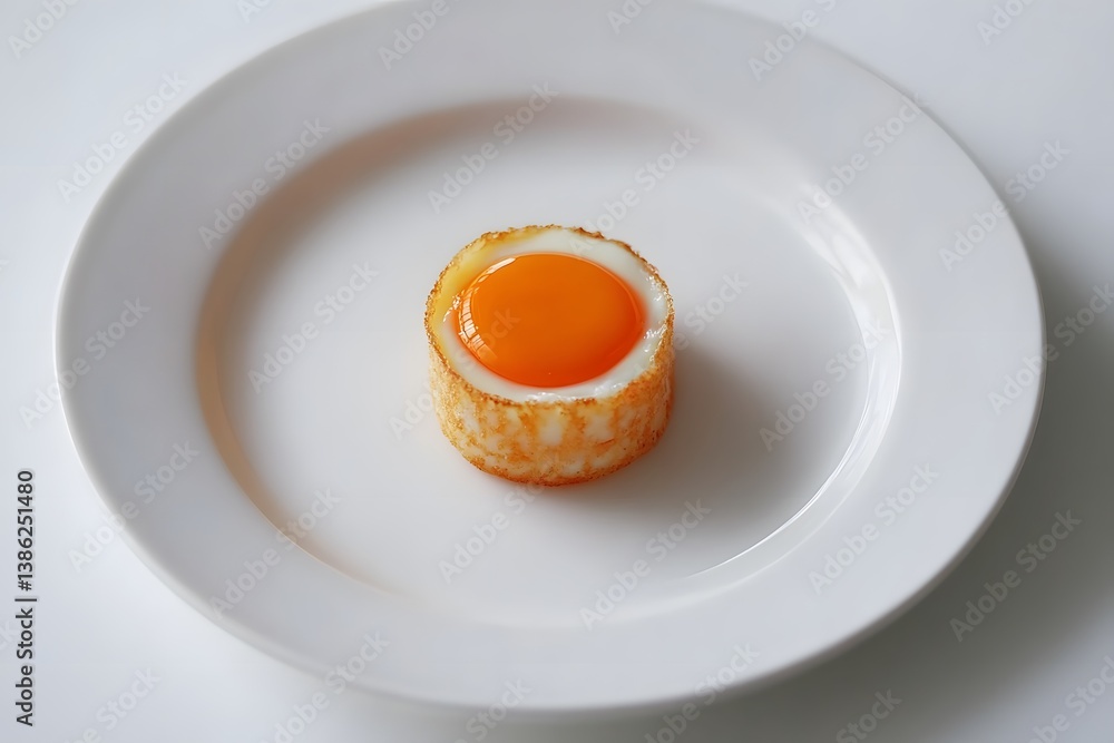Fried Egg Ring on White Plate Culinary Dish Fried Egg Ring on White Plate Culinary Dish