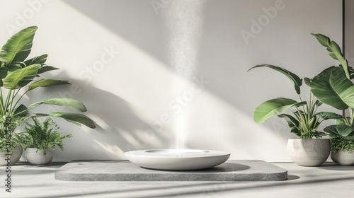 Modern indoor fountain with plants