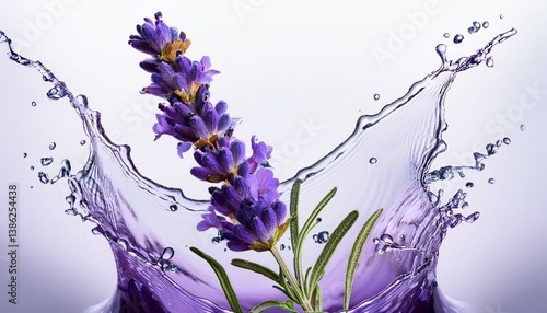 lavender oil flower liquid splash isolated background branch water aroma ingredient extract scent essence flavor taste aromatherapy spices purple close up essential natural cosme