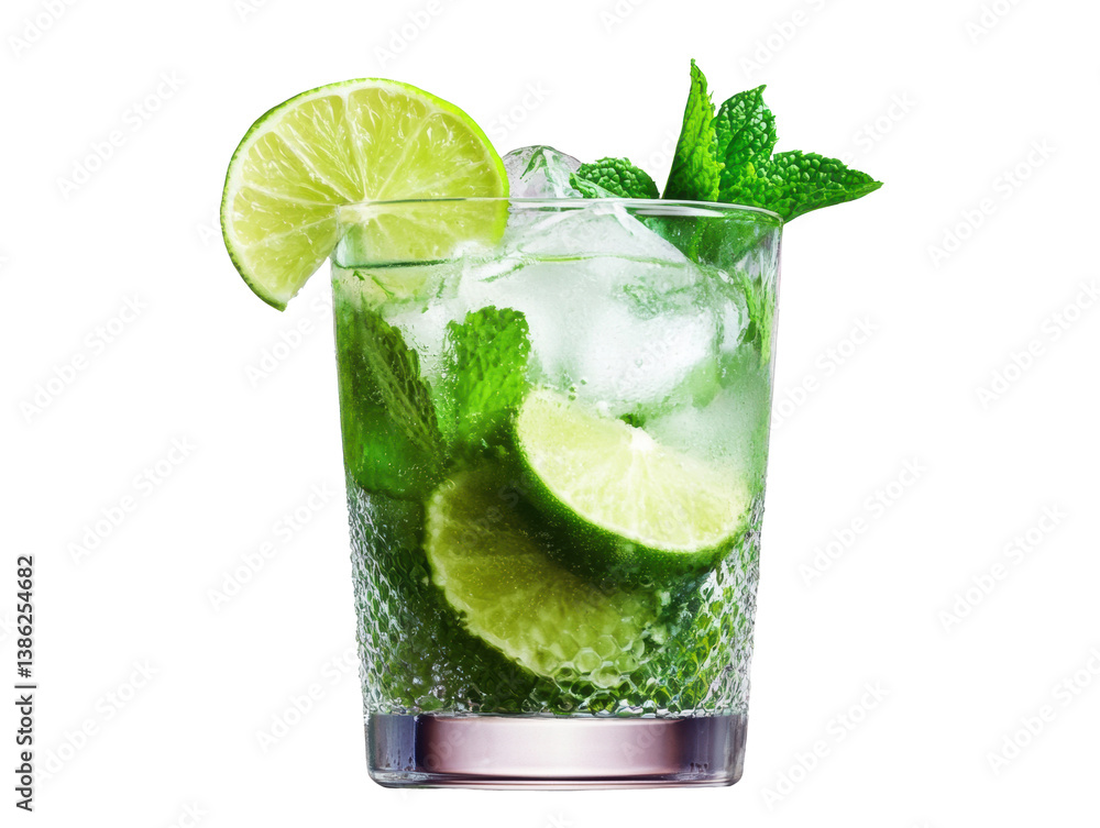 Refreshing mojito cocktail with lime and mint for summer parties, cut out Refreshing mojito cocktail with lime and mint for summer parties, cut out