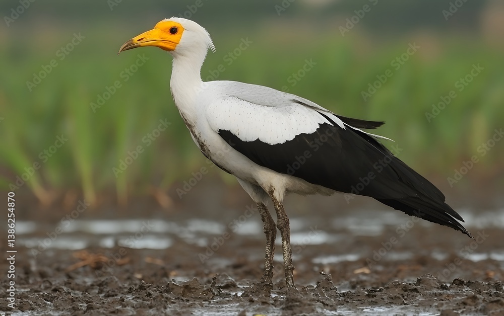 Fototapeta premium Stunning Yellow-billed Stork Bird Mud Field Wildlife Photography
