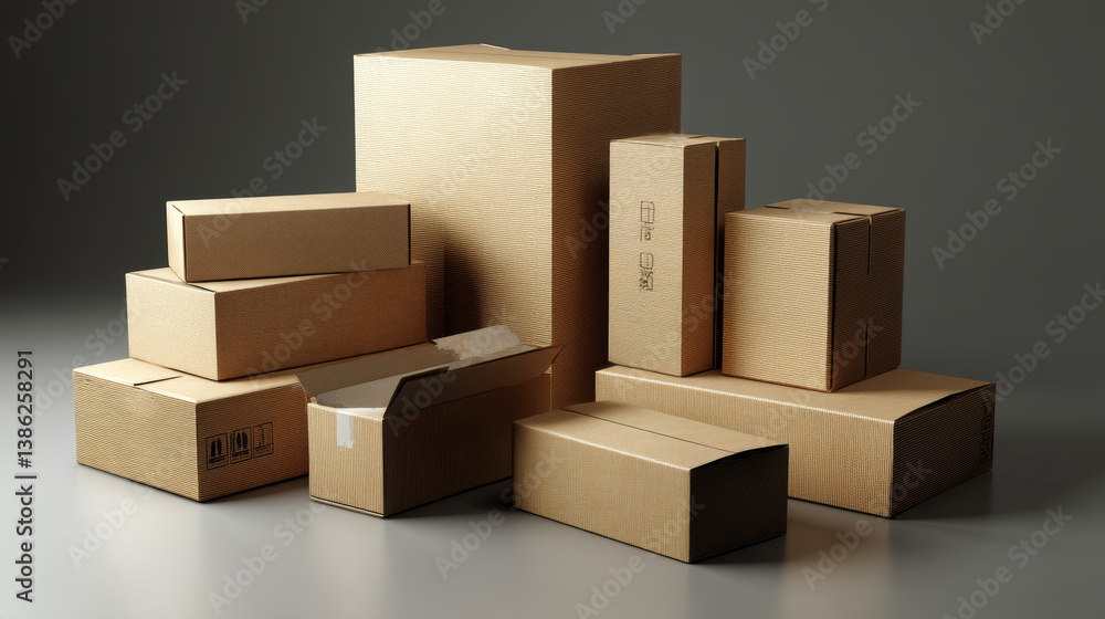 Set of blank brown cardboard packaging boxes. Can be use for medicine, food, cosmetic and other. Realistic illustration Set of blank brown cardboard packaging boxes. Can be use for medicine, food, cosmetic and other. Realistic illustration