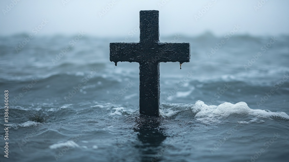 A Cross Submerged in a Tempestuous Sea: A Symbol of Faith and Perseverance Amidst Adversity A Cross Submerged in a Tempestuous Sea: A Symbol of Faith and Perseverance Amidst Adversity