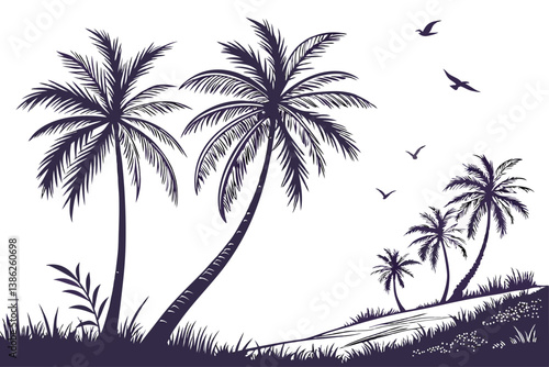 Serene Tropical Palm Trees Silhouette Illustration