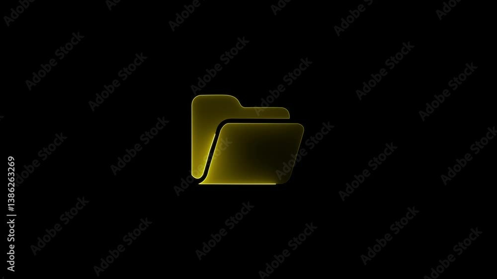 Glowing neon file folder sign.black background Glowing neon file folder sign.black background