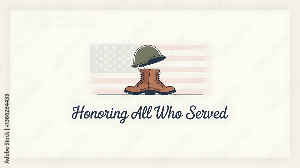 Fototapeta premium Memorial Day Banner with honoring all who served typography, Happy Memorial Day. Beautiful modern greeting card with American flag, Logo Concept Design, created with generative ai