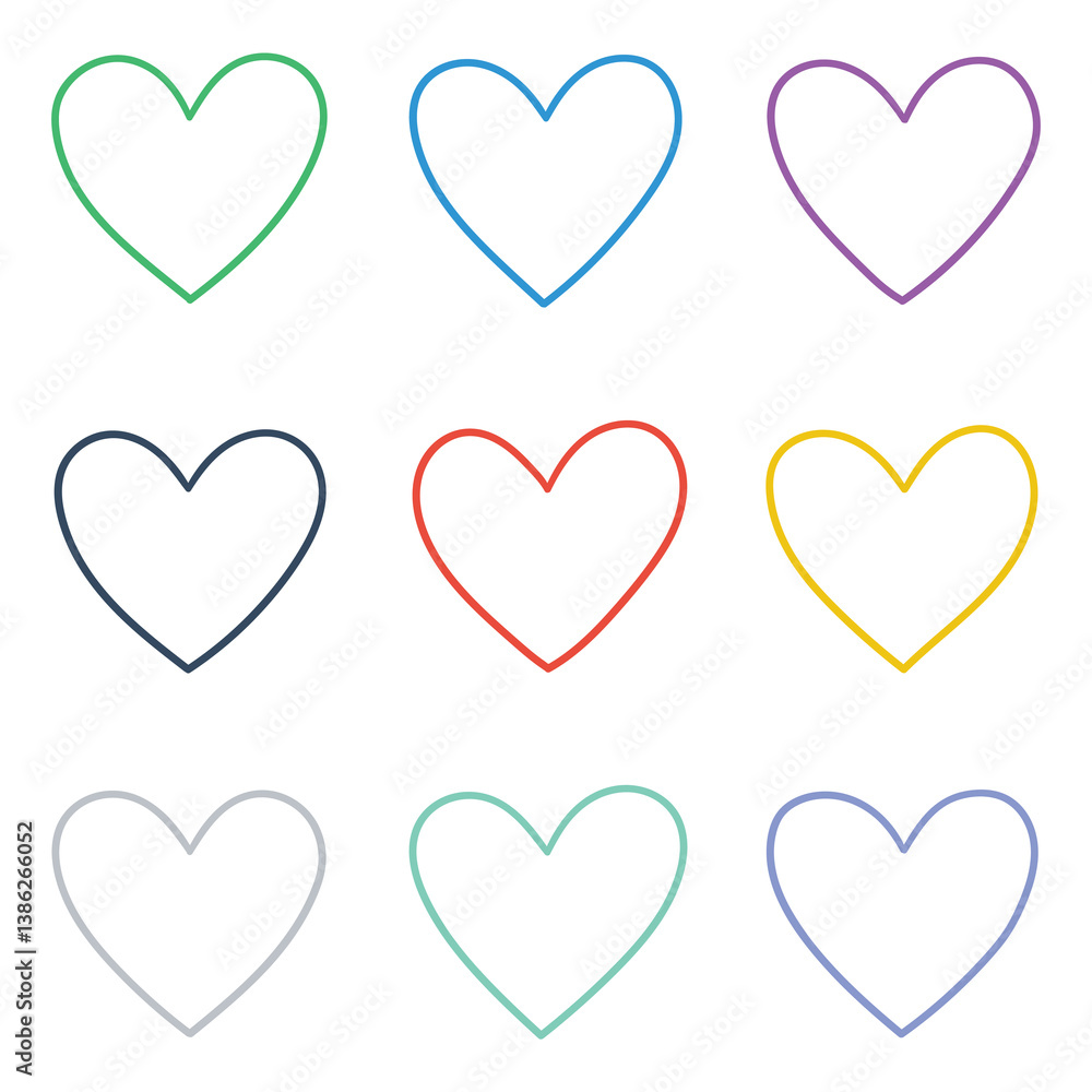 Hand drawn doodle set of colored hearts on white background. Hand drawn doodle set of colored hearts on white background.