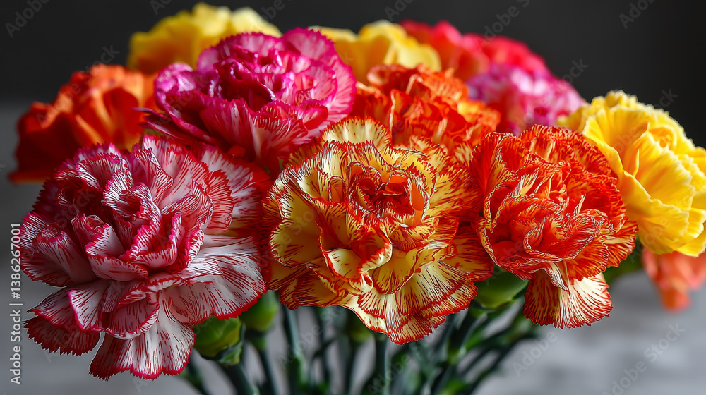 A beautiful bouquet of carnations in various colors, isolated on a white background. The flowers are fresh and vibrant, perfect for floral arrangements or as a decorative element. A beautiful bouquet of carnations in various colors, isolated on a white background. The flowers are fresh and vibrant, perfect for floral arrangements or as a decorative element.