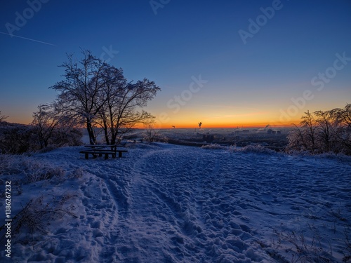 Beautiful sunset light overlooking the river in Nizhny Novgorod.