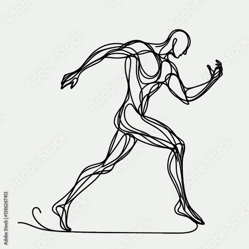 Dynamic line art illustration of running male figure, showcasing movement and athleticism
