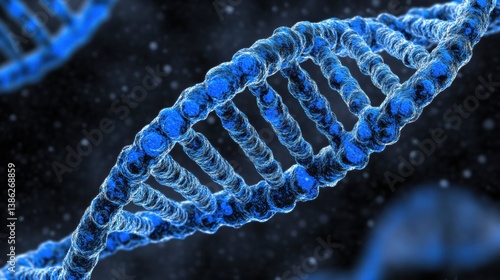 Close-up of blue dna strand on dark background