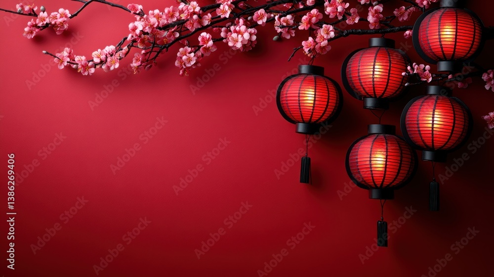 Red Lanterns and Blossoms: A Festive Chinese New Year Image Red Lanterns and Blossoms: A Festive Chinese New Year Image