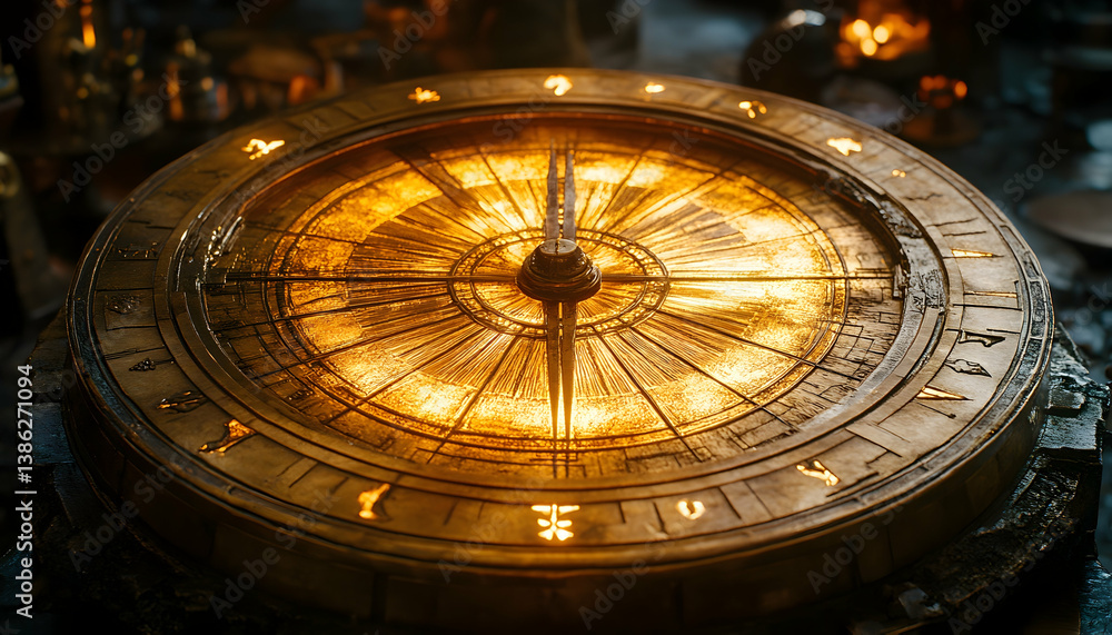 Golden circular device glows brightly Golden circular device glows brightly